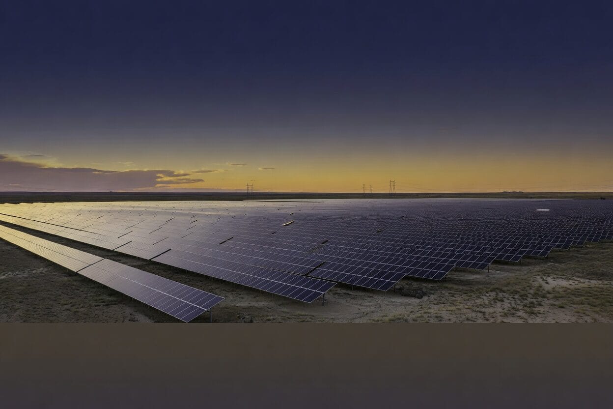 Solar energy infrastructure at dusk